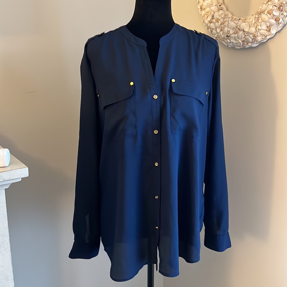 Charter Club Navy Button Down Blouse | PL